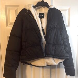 Cozied Up Black Puffer Jacket with Faux Fur Interior